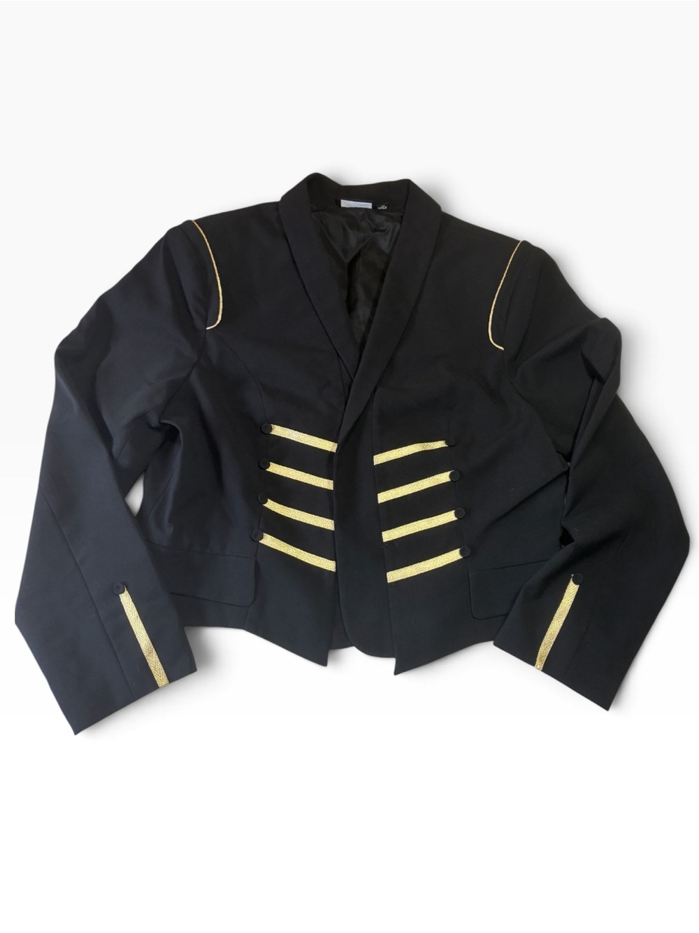 Allen B Black Cropped Military Style Jacket W/ Gold Decorative Trim, Size XL - Picture 2 of 9